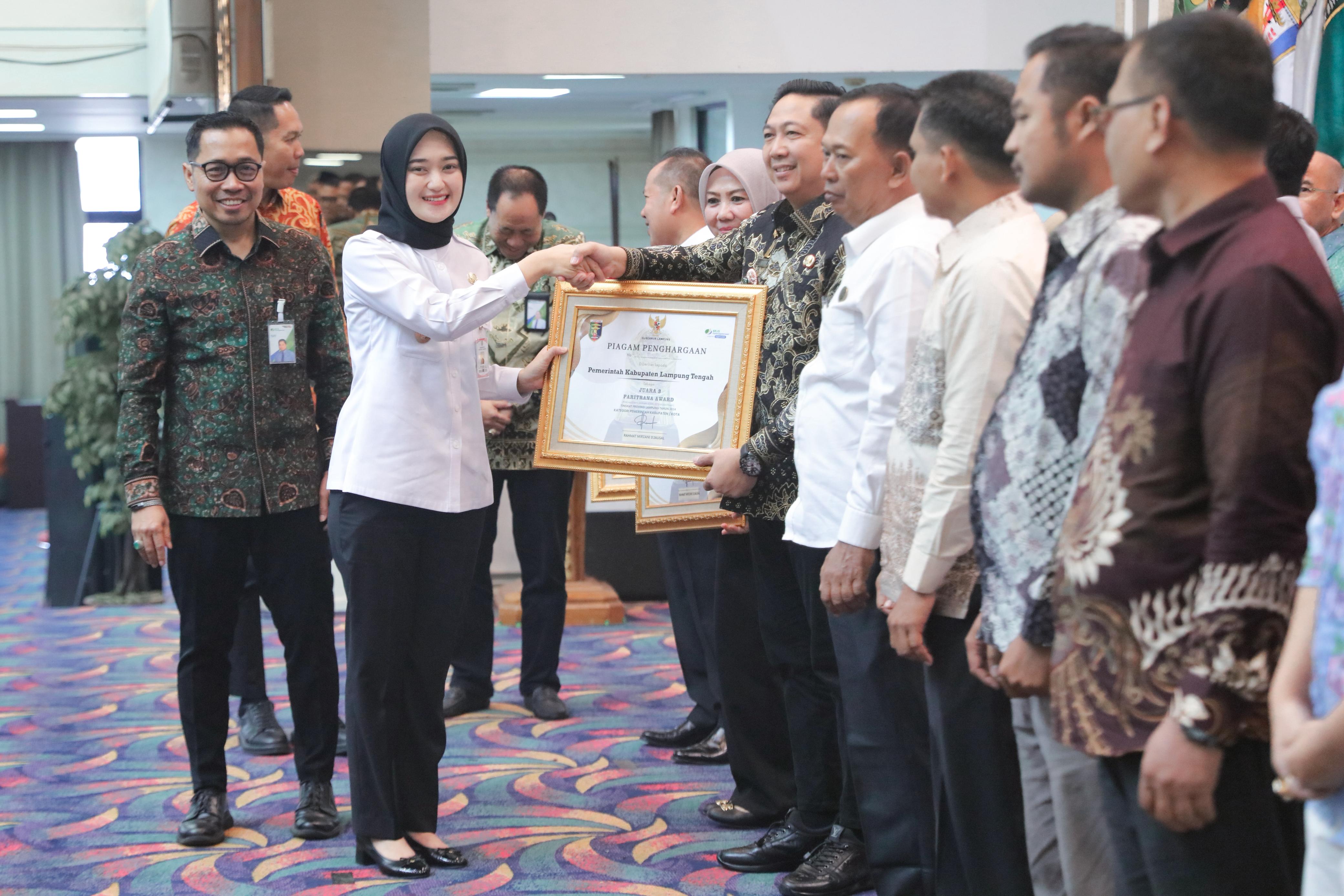 Lampung Tengah Raih Juara 3 Paritrana Award, Tegaskan Komitmen Lindungi Pekerja
