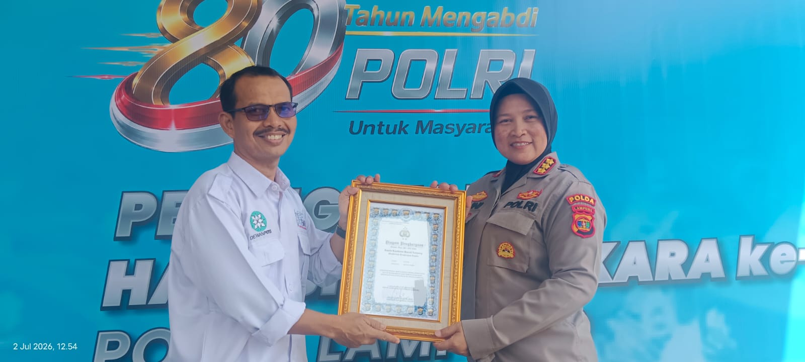 Jadi Mitra Strategis Polri, SMSI Dianugerahi Penghargaan Kapolda Lampung