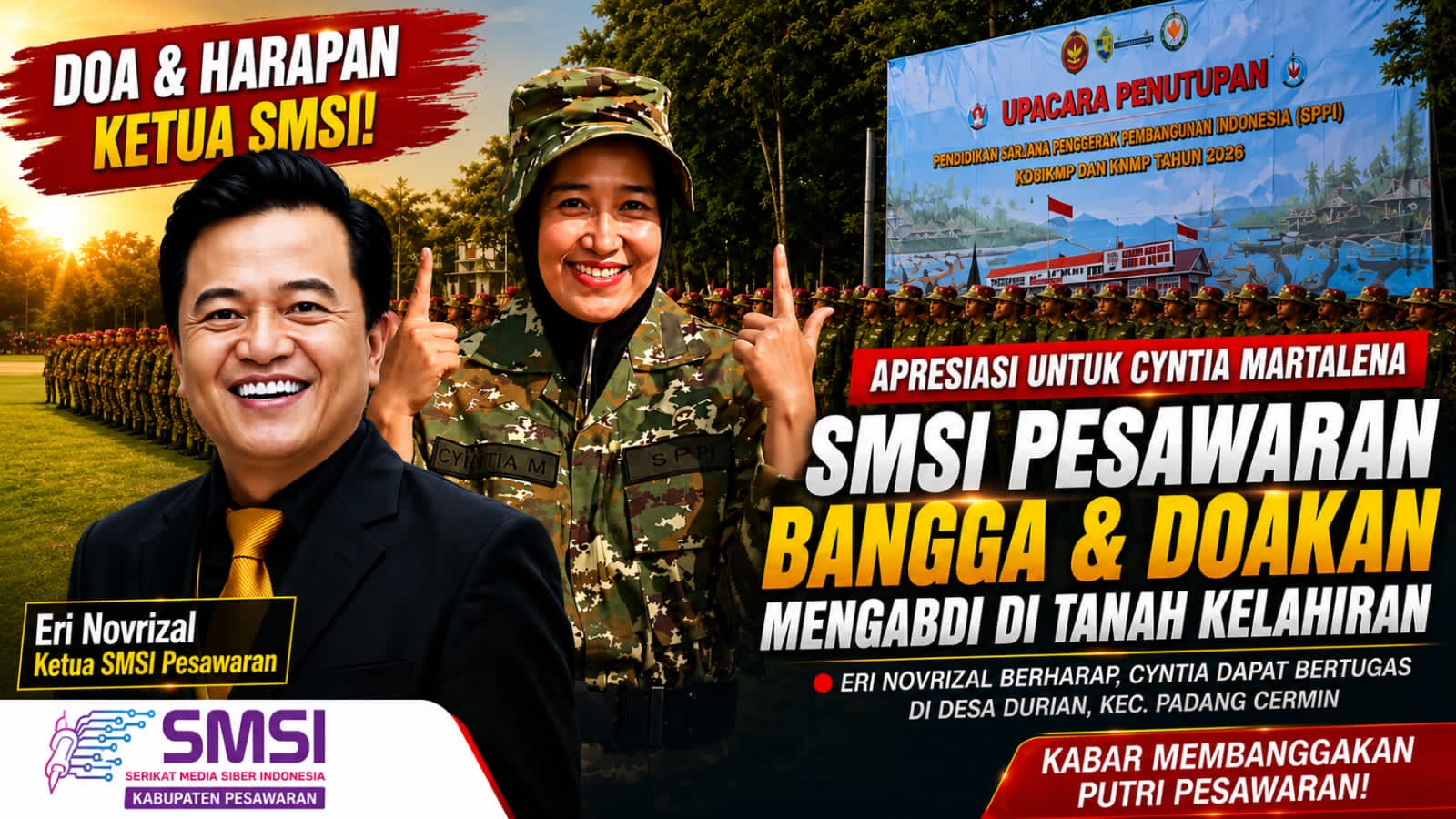 Ketua SMSI Pesawaran Apresiasi Cyntia Martalena, Lulusan SPPI 2026 yang Pernah Pimpin 860 Peserta