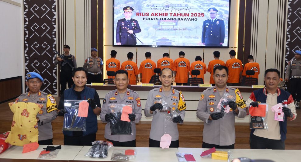 Konferensi Pers Akhir Tahun 2025, Polres Tulang Bawang Bongkar 153 Kasus Kriminal