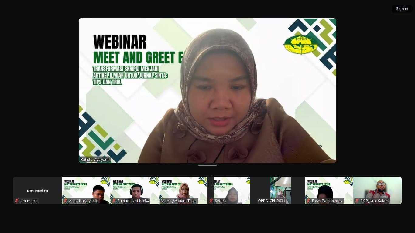 TEFLIN Chapter Lampung & Bengkulu Sukses Gelar Webinar Meet and Greet Editors