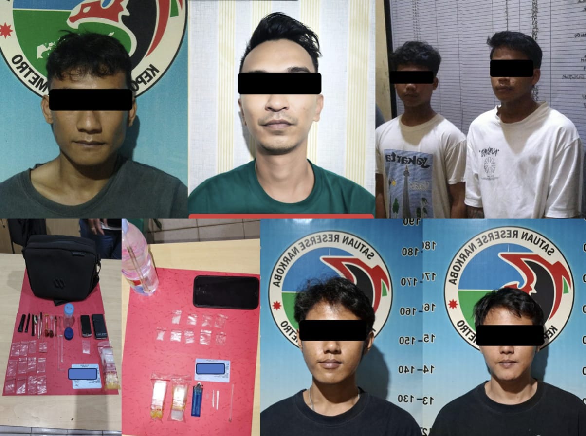 Gerebek 3 TKP, Polres Metro Ringkus 6 Pelaku Penyalahgunaan Narkotika