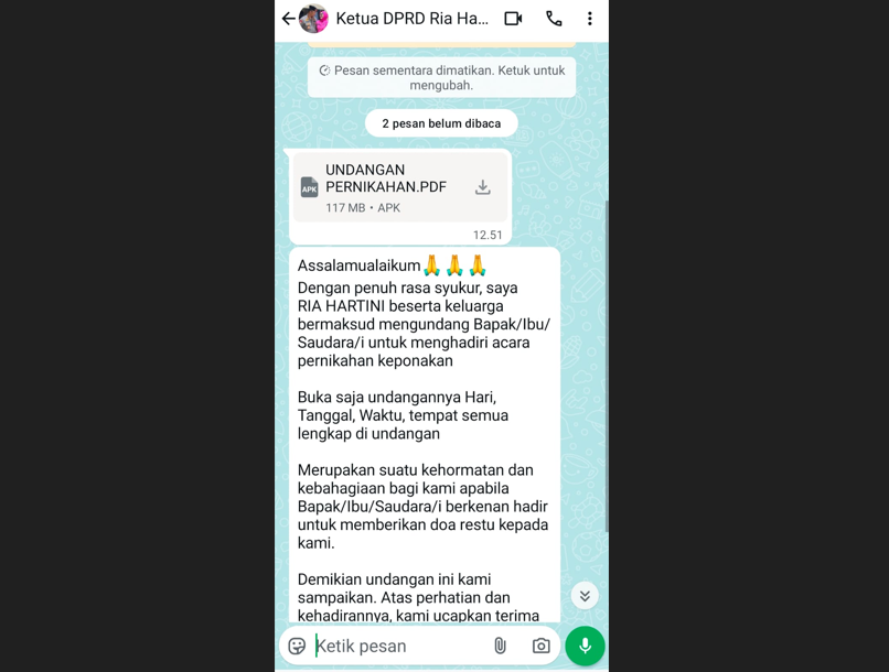 Nomor Pribadi Ketua DPRD Metro Diretas, Warga Diminta Hati-hati
