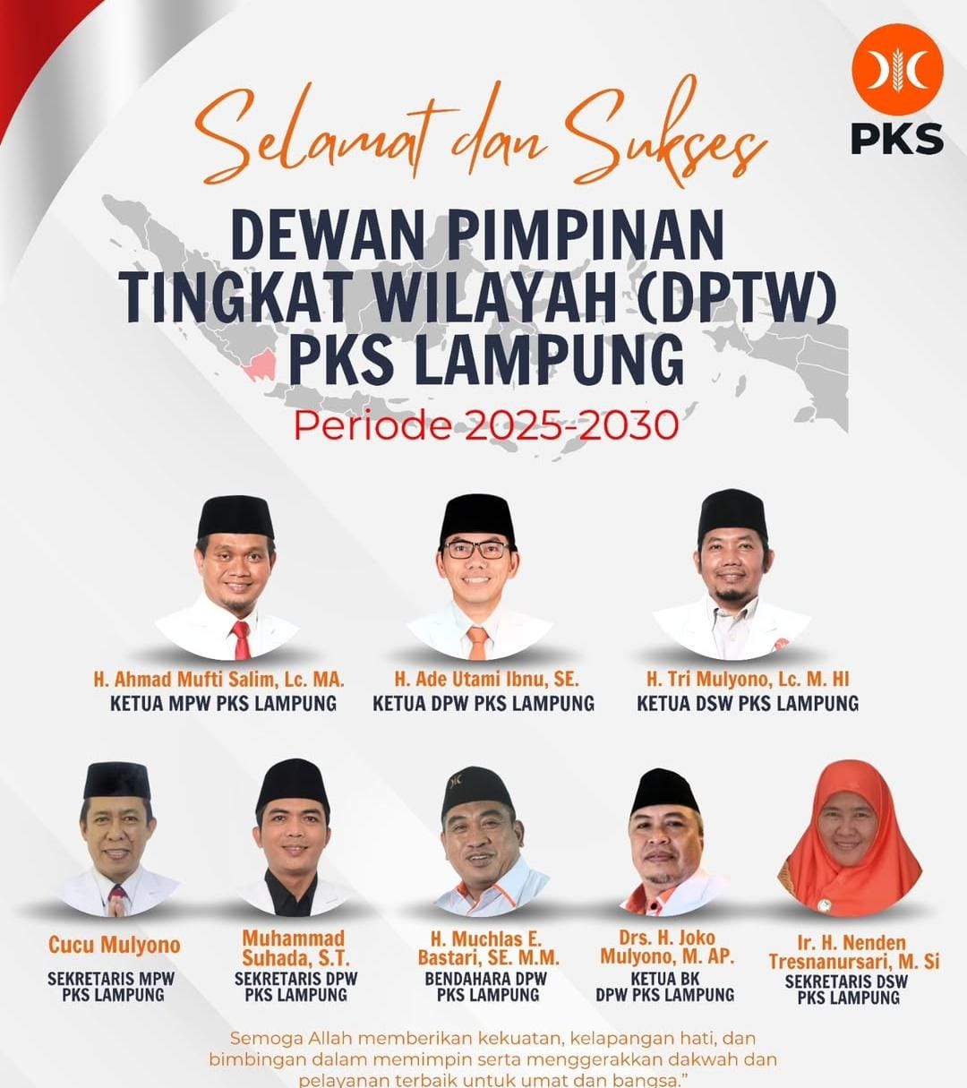 DPP PKS Resmi Umumkan Susunan Kepengurusan DPTW Provinsi Lampung 2025–2030
