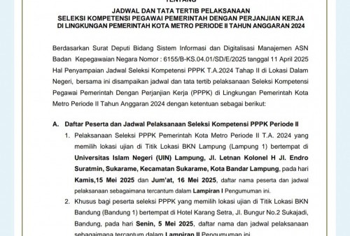 Pemerintah Kota Metro Umumkan Jadwal Seleksi PPPK Mei 2025
