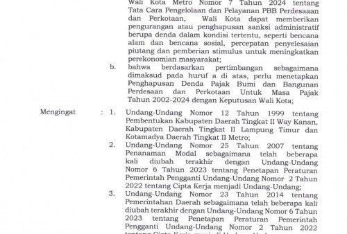 Pemerintah Kota Metro Berlakukan Pembebasan Denda Pajak PBB-P2, Ini Syaratnya!