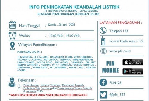PLN Lakukan Pemadaman Listrik di Metro Kibang dan Sekitarnya, Cek Jadwalnya!