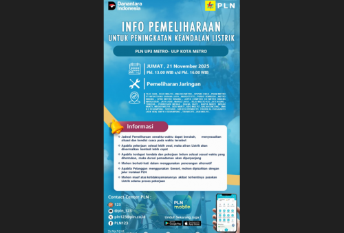 Besok! Sejumlah Wilayah Metro, Jatiagung, dan Sekampung Akan Terdampak Pemadaman Listrik PLN ULP Metro, Siap-siap!