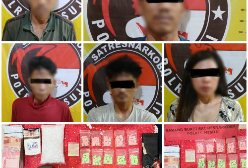 Bawa Sabu 293 Gram dan 100 Butir Ekstasi, 5 Warga Riau Ditangkap Diringkus Sat Res Narkoba Polres Mesuji