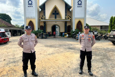 Jaga Kamtibmas, Personil Siaga Kompi III Polres Mesuji Perketat Pengamanan Tempat Ibadah Umat Kristiani